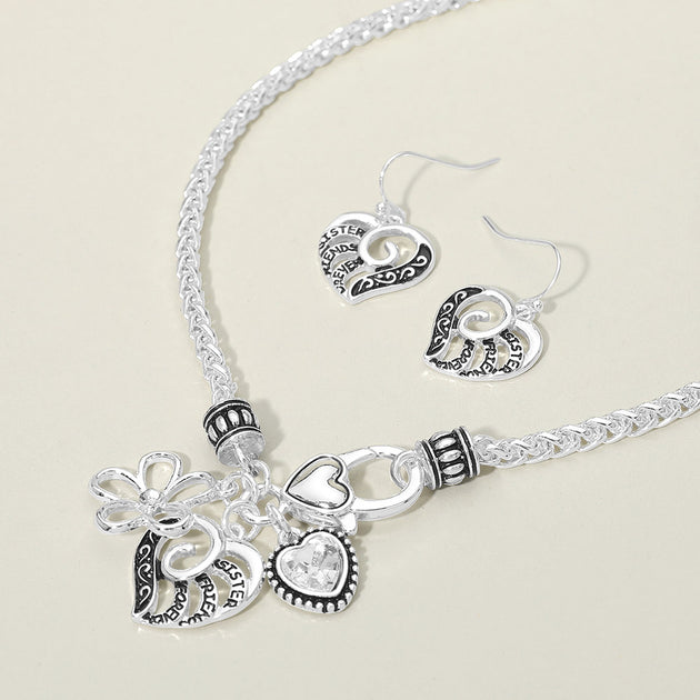 FASHNZFAB Heart Charm Pendant Necklace Silver 2
