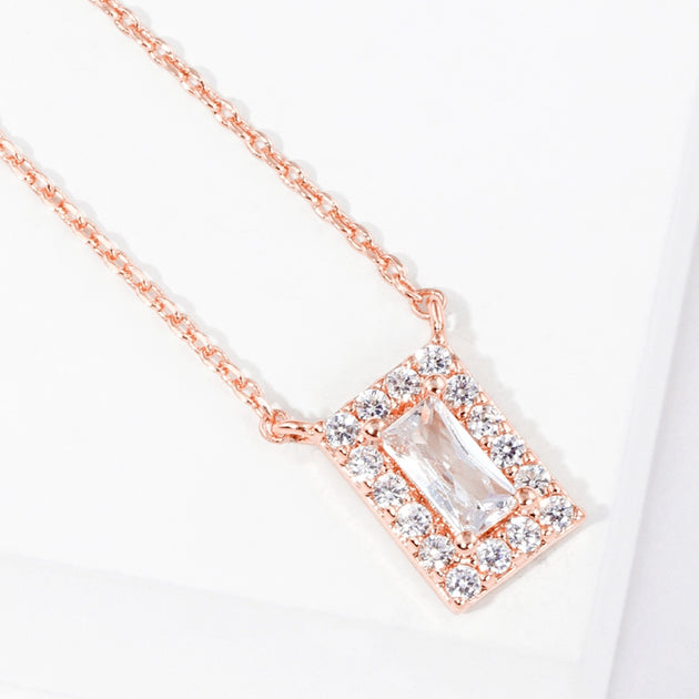 FASHNZFAB Rose Gold Rectangle Pendant Necklace Silver 3