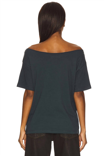 DAYDREAMER 85 Camp Appliqué Off The Shoulder Tee Green Small 3