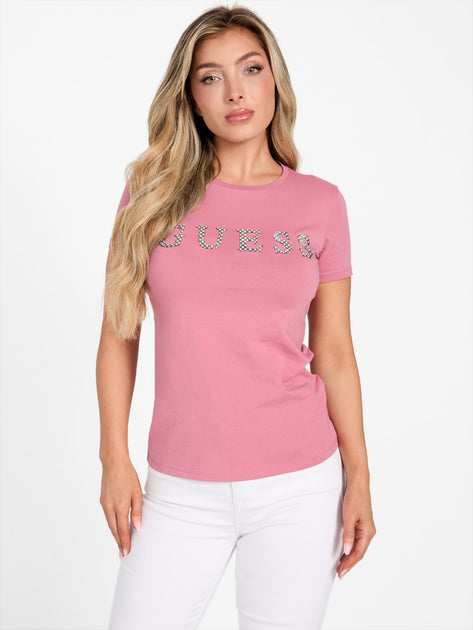 Guess Factory Peppa Rhinestone Logo Tee Pink XLarge 2