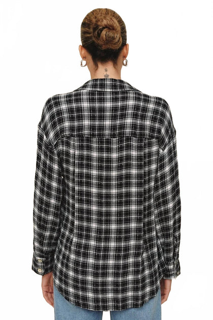 Bella Dahl Boyfriend Button Down Shirt Black XS 4