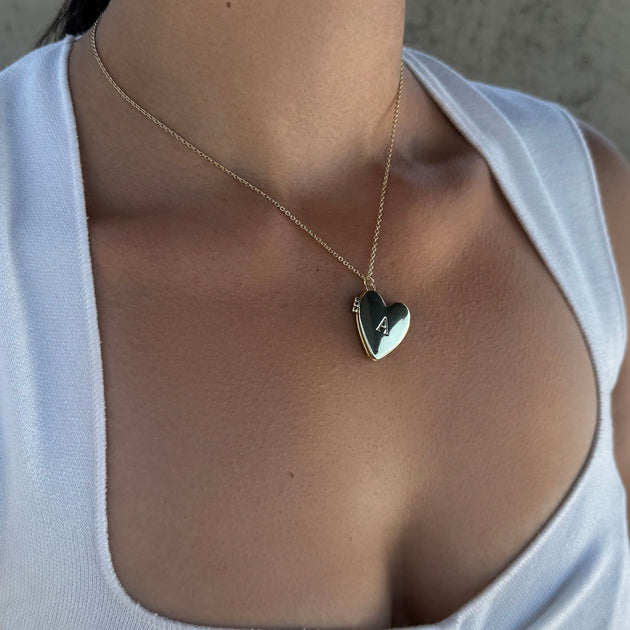 Adornia Initial Heart Locket Necklace Gold 3