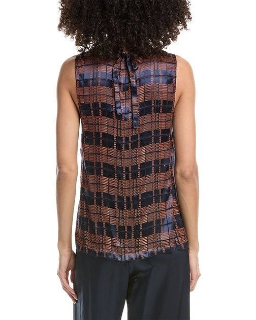 3.1 Phillip Lim Hester Plaid Devore Silk-Blend Shell Brown US 2 3