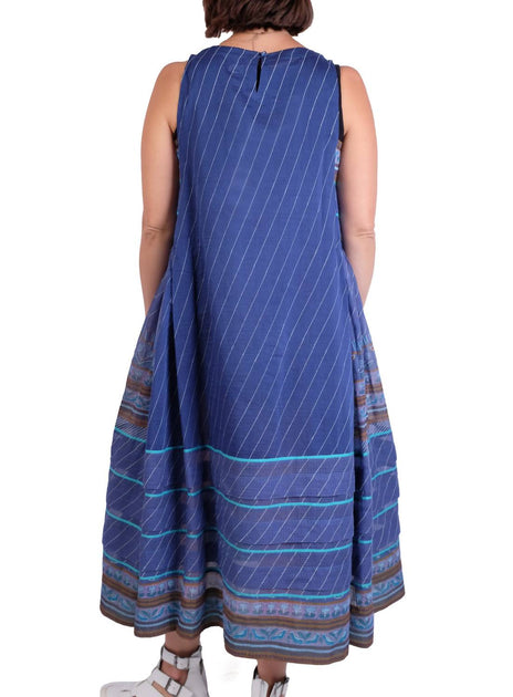 EKA Design Studio Sleeveless Hand Painted Maxi Dress Blue Medium 3