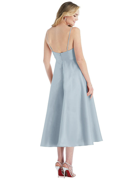 Alfred Sung Spaghetti Strap Full Skirt Satin Midi Dress Blue US 12 3