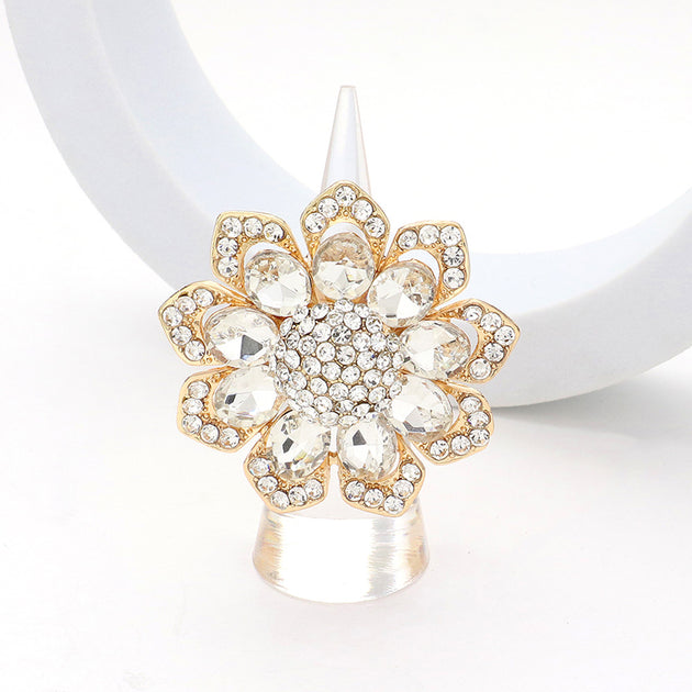 FASHNZFAB Flower Stretch Ring Silver One Size 3