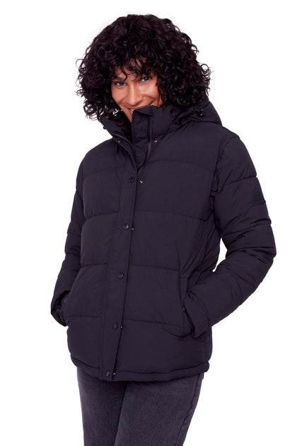 Alpine Forillon Women's Vegan Down Recycled Short Quilted Puffer Jacket Black Medium 2
