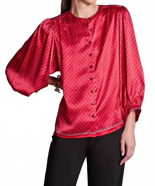 Tyler Boe Carrie Silk Charmeuse Button Top Red XS 2