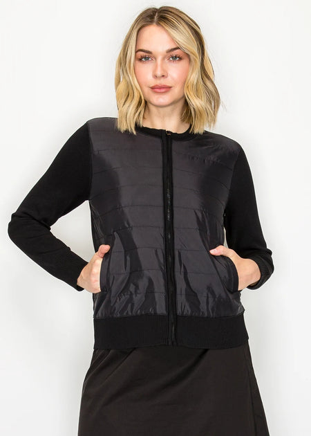 Yal New York Zip Cardigan Quilted Front Black Small 2