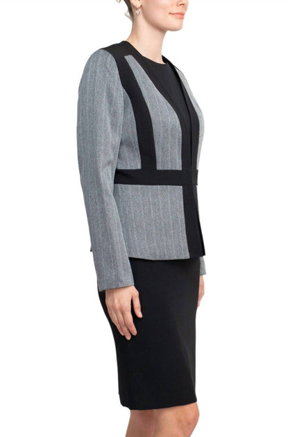 Le Suit Crepe Dress With Melange Herringbone Framed Cardi Jacket Grey US 18 4