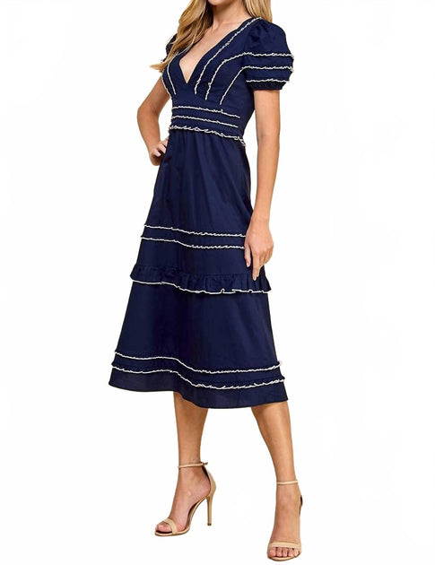 Robe Midi TCEC Col V à Rayures Bleu Medium 4