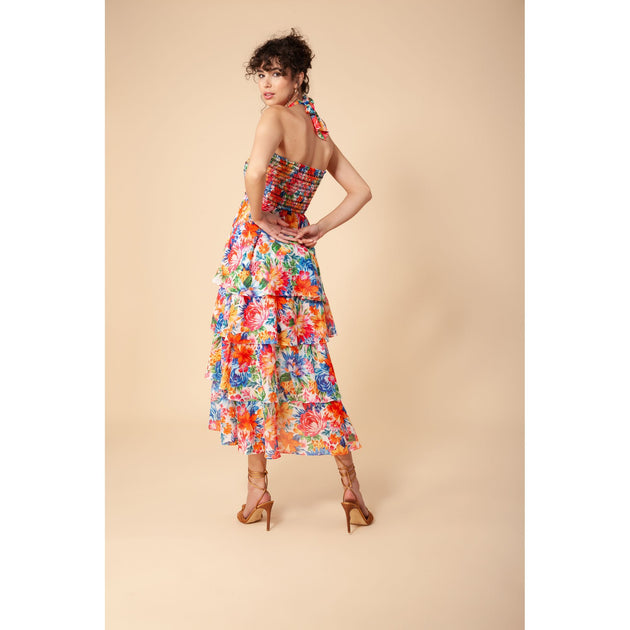 Haute Bob Corine Smocked Halter Dress Multi Small 3