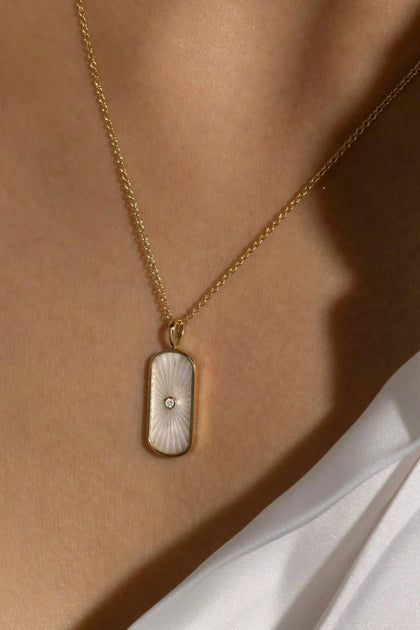 eklexic Tag Shaped Mop Pendant Stone Necklace Silver One Size 4