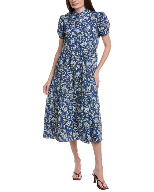Sail To Sable Button Front Midi Dress Blue Medium 2