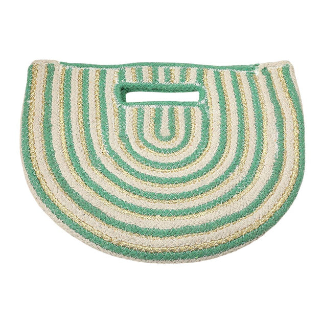 FASHNZFAB Round Stripped Knitted Woven Tote Bag Multi One Size 5