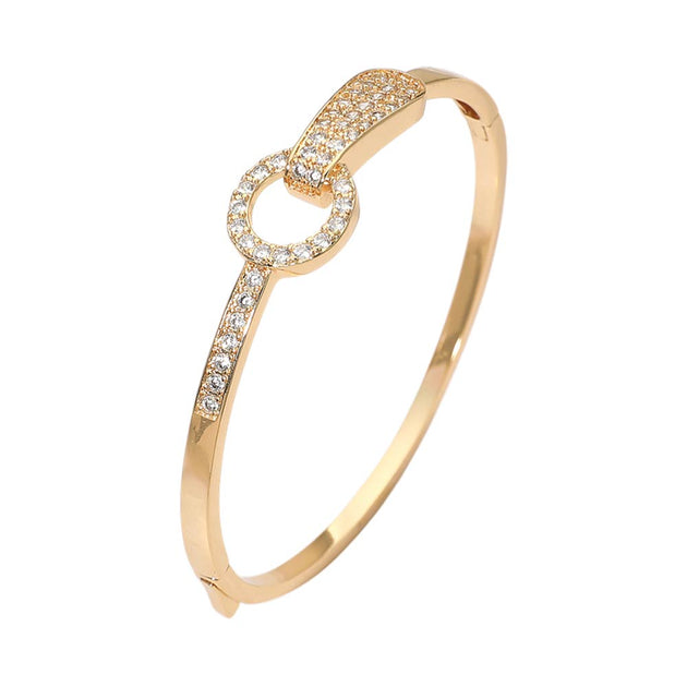 FASHNZFAB Cubic Zirconia Pave Ring Link Hinged Bangle Silver 4