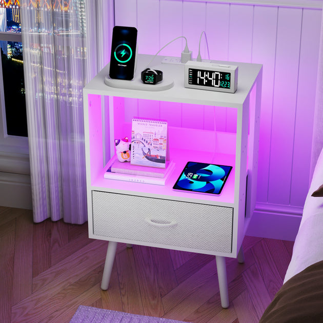 Streamdale Nachttisch mit Ladefunktion, LED & Stoffschubladen 5