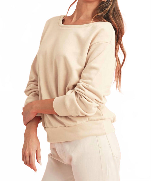 Shewin Bowknot Round Neck Sweatshirt Beige Large 4