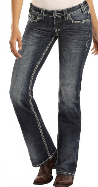 Rock & Roll Denim Cowgirl Midrise Bootcut Riding Jeans Grey 26x32 2