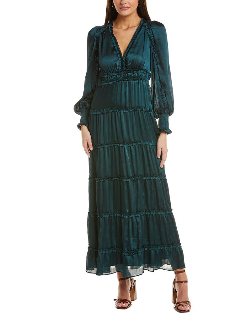plisse ruffle trim maxi dress Kazumi Pliss Ruffle-Trim Maxi Dress