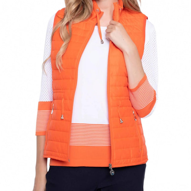 Picadilly Three-Quarter Sleeve Knitted Stripe Top Orange Small 3