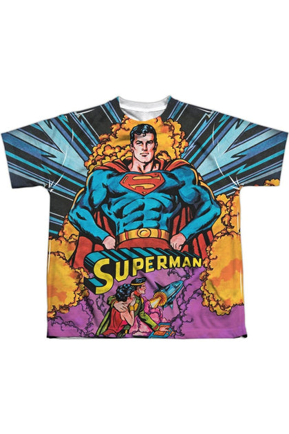Gildan Superman Blast Off Short Sleeve Youth Poly Crew Tee White Small 2
