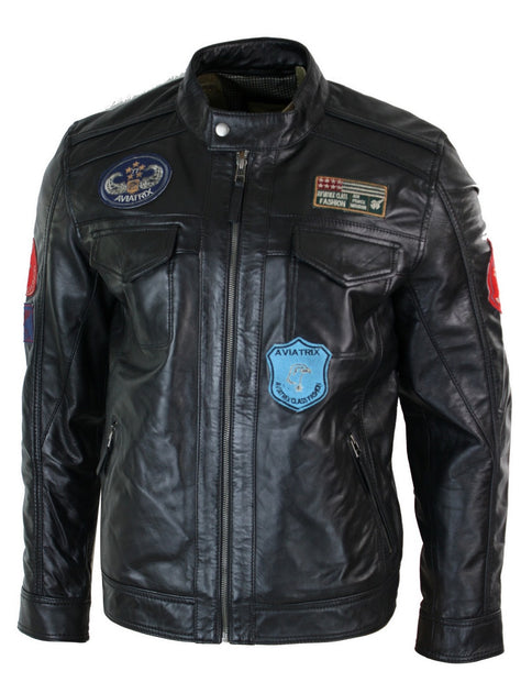 TruClothing Badge Racing US Pilot Lederjacke Schwarz Medium 4