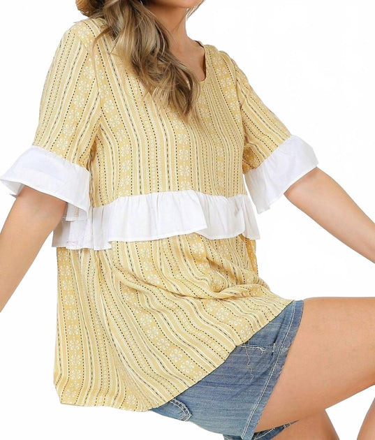 Shop Basic Cotton Printed Top Yellow Small 2