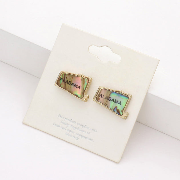 FASHNZFAB Alabama State Map Abalone Stud Earrings Green 5