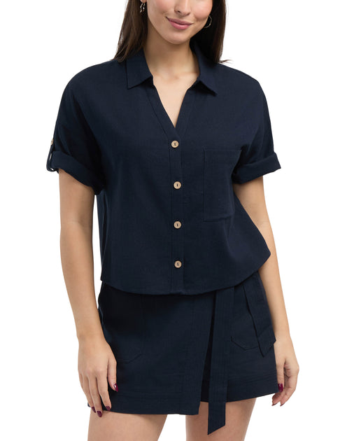 Ellen Tracy Women's Camp Shirt Blue XSmall 2