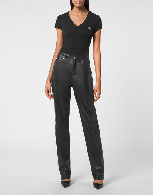 Philipp Plein Leather Trousers Long Black Large 4