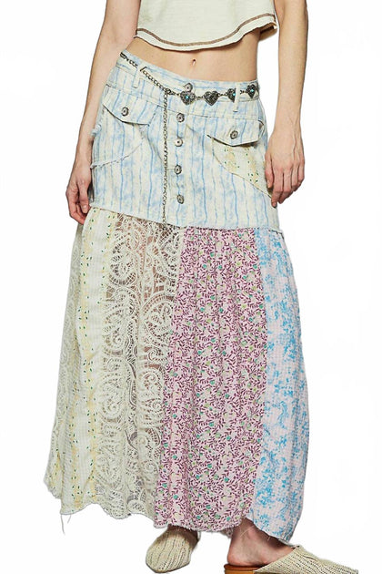POL Jupe tissée à imprimé floral Bleu Multi Medium 2