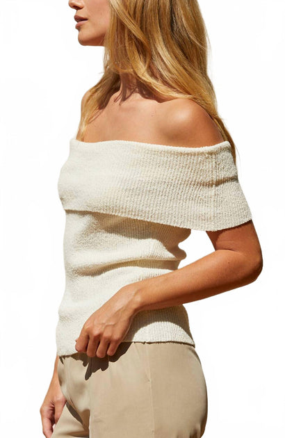 CRESCENT Off Shoulder Knit Top Beige XSmall 4