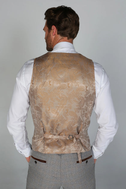 Paul Andrew Ralph Tweed Check Waistcoat Cream US 52 3
