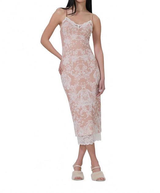 AFRM Nissa Mesh Slip Dress Beige Large 2