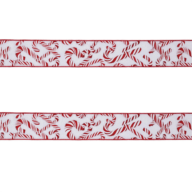 Hivvago Candy Cane Print Wired Ribbon Red/White 4