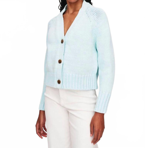 White + Warren Cotton Rope Button Cardigan Bleu Large 2