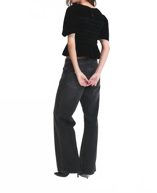 DELUC Forrest Velvet Peplum Top Black Small 3
