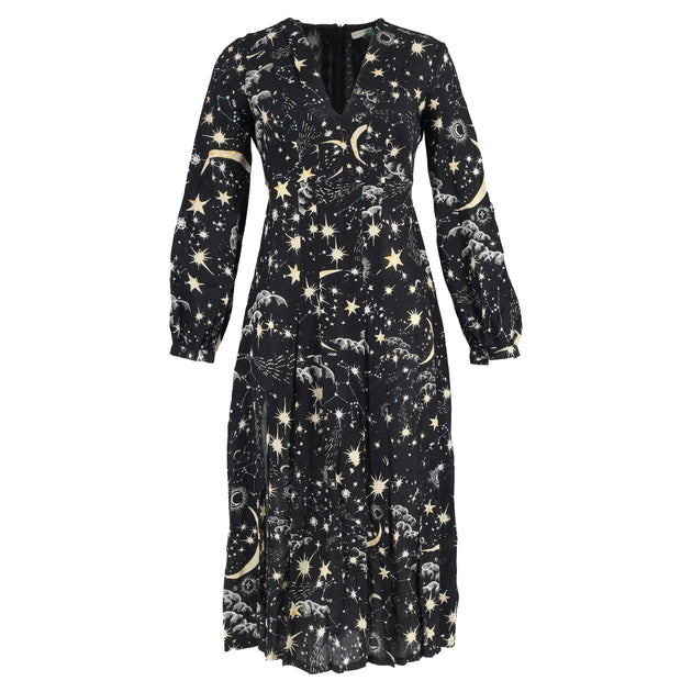 Rixo Camellia Constellation Midi Long Sleeve Dress In Black