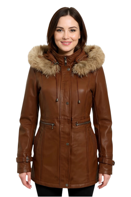 Infinity Womens Leather Hooded Parka Jacket Blue US 12 2