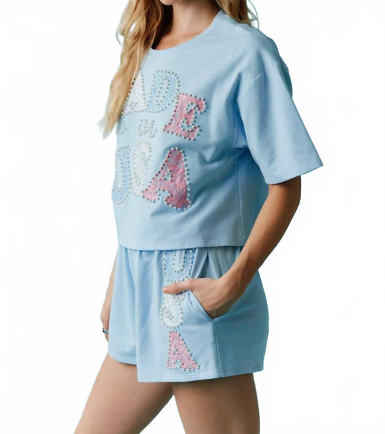 Peach Love Pearl and Lace Top Blue Large 4