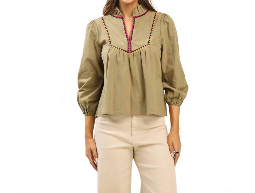 ABLE Sloane Bluse mit besticktem Kragen Grün Small 2