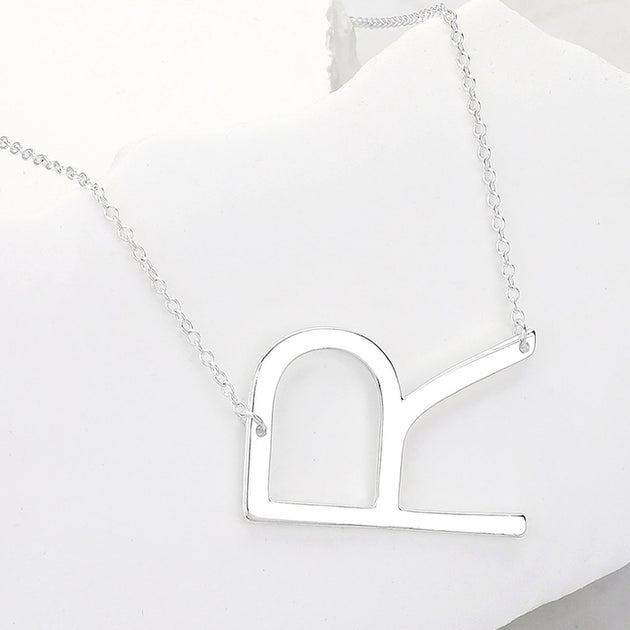 FASHNZFAB R Metal Initial Monogram Pendant Necklace Silver 2