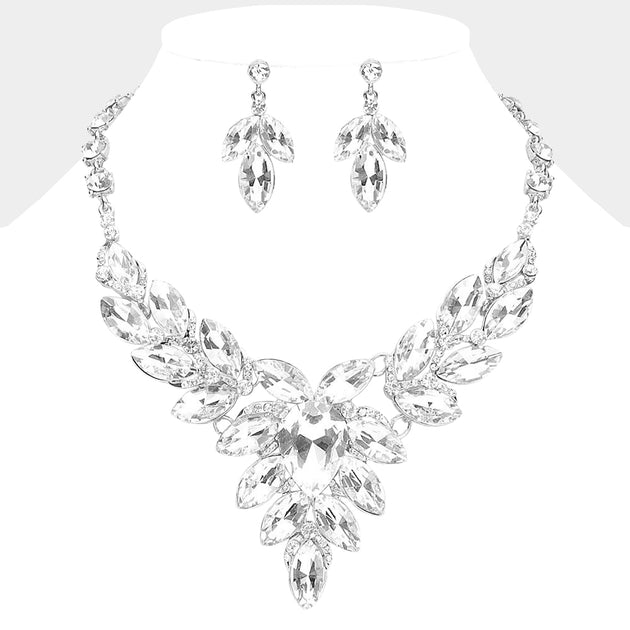 FASHNZFAB Teardrop Center Marquise Stone Cluster Evening Necklace Multi One Size 5