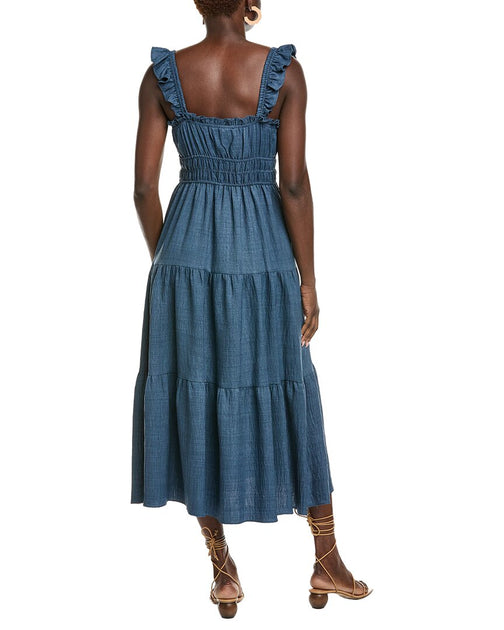 Maison Tara Lelis Twill Midi Dress Blue US 4 3