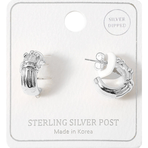 FASHNZFAB Textured Hoop Earrings Silver 3