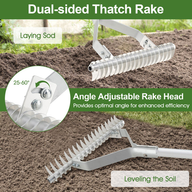 Hivvago 20 Inches Wide Aluminum Lawn Soil Rake Silver 4
