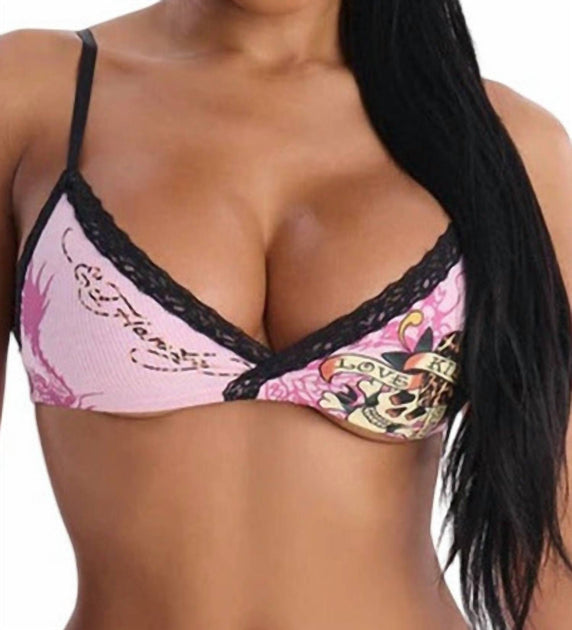 Ed Hardy Love Kills Slowly Leopard Skull Bralette Pink Small 2
