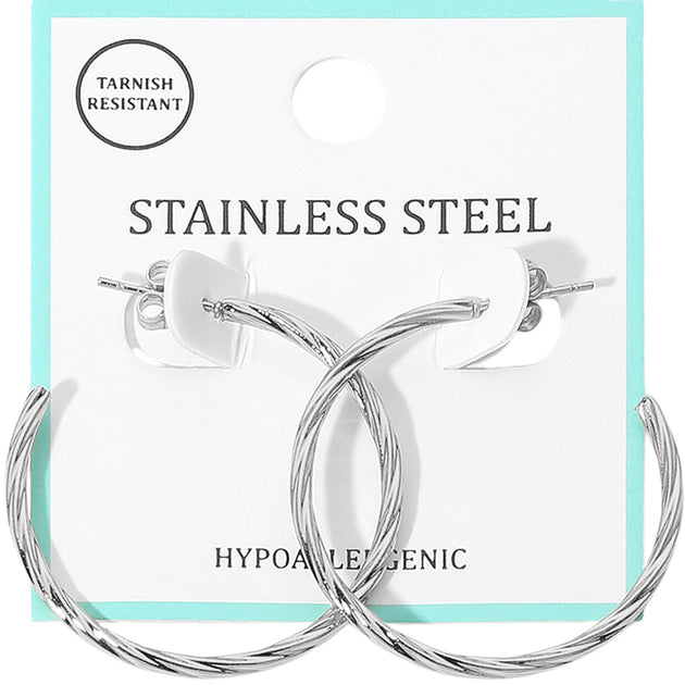 FASHNZFAB Twisted Hoop Earrings Silver 5