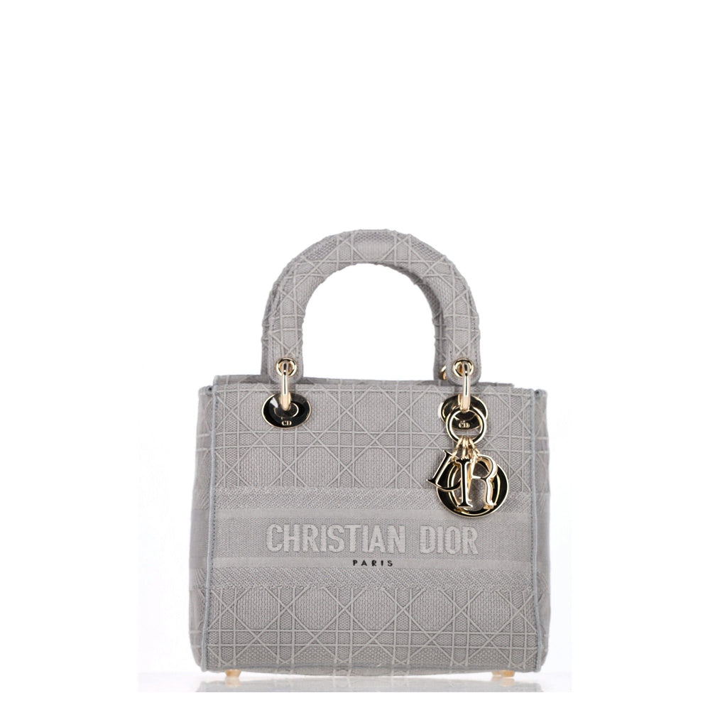 Dior Embroidered Cannage Medium Lady D-lite In Gray Canvas | ShopSimon